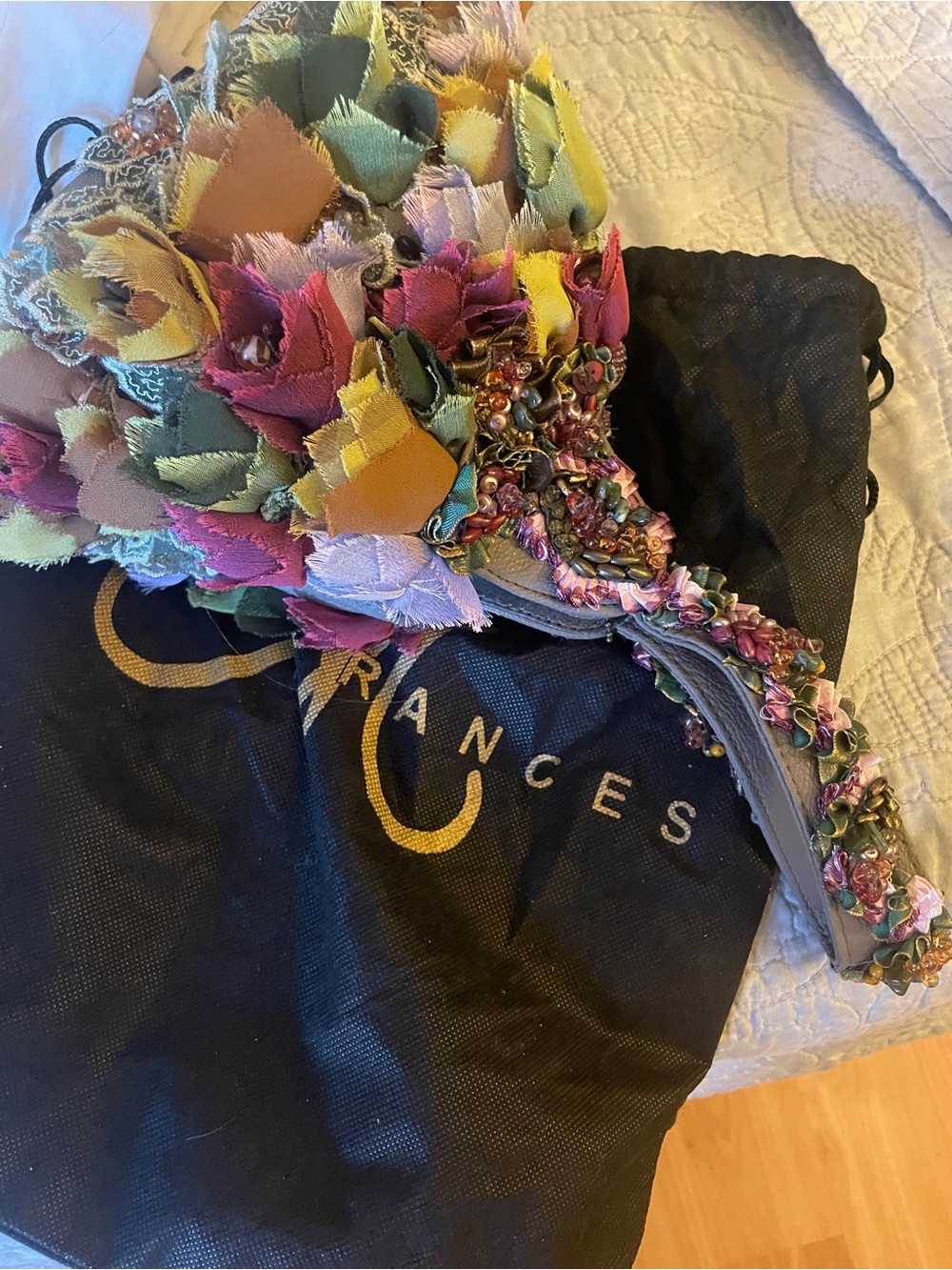 Mary Frances Vintage Multicolor Floral Beaded bag in Pink, Green, Yellow